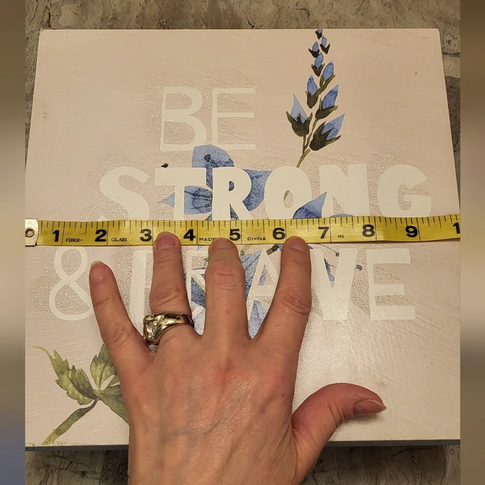 Be Strong & Brave Wall Art with Blue Floral Design